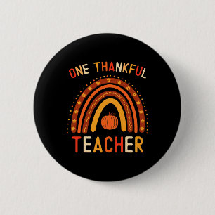 One Thankful Teacher Thanksgiving Rainbow Fall Tea 6 Cm Round Badge