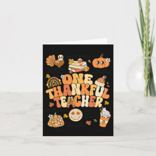 One Thankful Teacher Thanksgiving Retro Autumn Fal Card