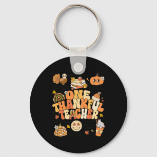 One Thankful Teacher Thanksgiving Retro Autumn Fal Key Ring