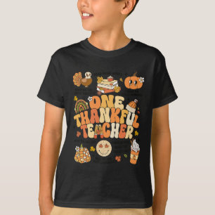 One Thankful Teacher Thanksgiving Retro Autumn Fal T-Shirt
