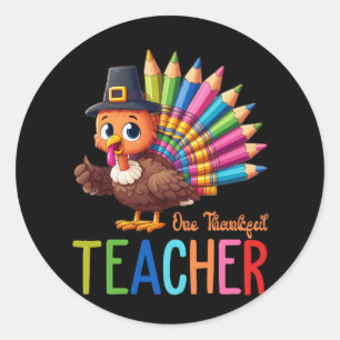 One Thankful Teacher Thanksgiving Turkey Cute Cray Classic Round Sticker