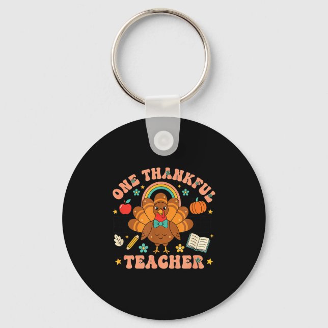 One Thankful Teacher Thanksgiving Turkey Cute Penc Key Ring (Front)