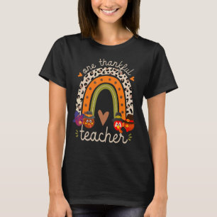 One Thankful Teacher Thanksgiving Turkey Rainbow F T-Shirt
