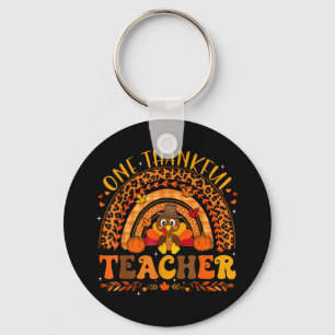 One Thankful Teacher Thanksgiving Turkey Rainbow L Key Ring