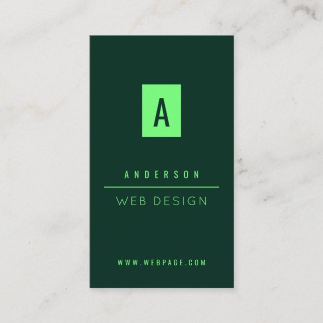 One tone modern elegant teal lime green business card (Front)