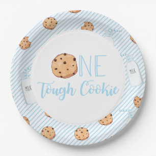 One Tough Cookie Milk and Cookies blue Birthday Paper Plate