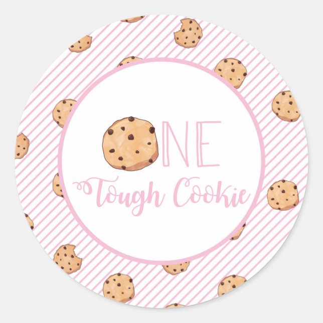 One Tough Cookie Pink Milk and Cookies Birthday Classic Round Sticker (Front)