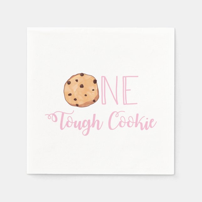 One Tough Cookie Pink Milk and Cookies Birthday Napkin (Front)