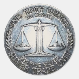 One Troy Ounce .999 Fine Silver Trade Unit Scale Classic Round Sticker