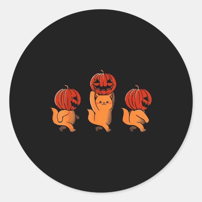 One Two Three Cute Kittens Pumpkin Halloween Soky  Classic Round Sticker (Front)