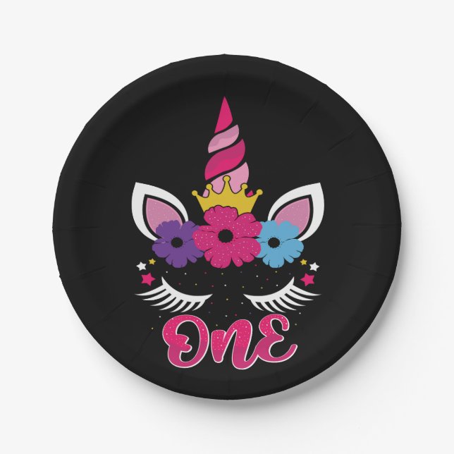 one unicorn birthday t shirt design paper plate (Front)