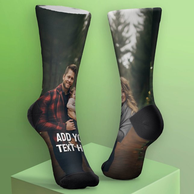 One Vertical Photo and Text - Same on Each Socks (Custom Socks - Add Your Photo Collage)