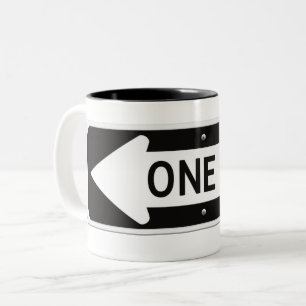 One way black and white street sign Two-Tone coffee mug