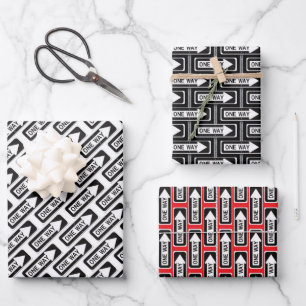One way black and white street sign wrapping paper sheet
