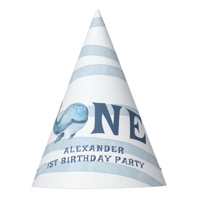 ONE WHALE 1st Birthday Under The Sea Party Hat (Front)