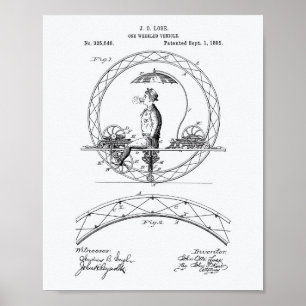 One Wheeled Vehicle 1885 Patent Art White Paper Poster