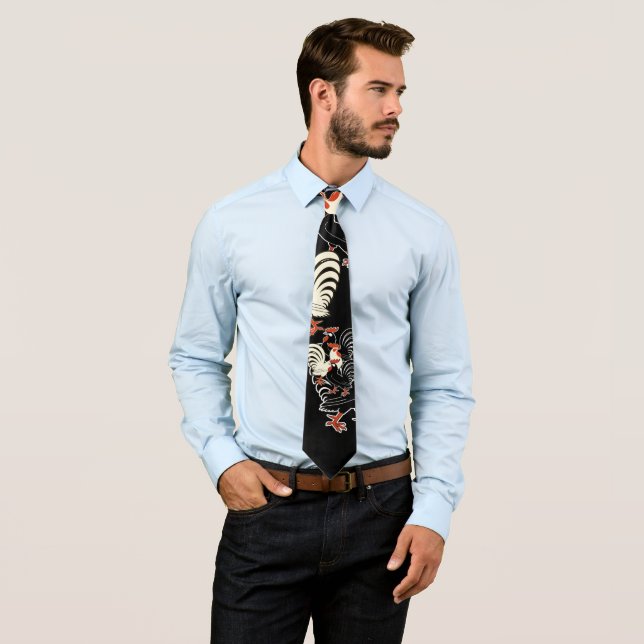 One white and two black roosters  tie (In Situ)