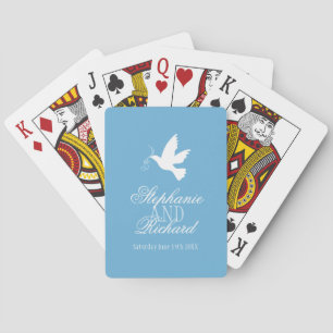 One white dove blue wedding name playing cards