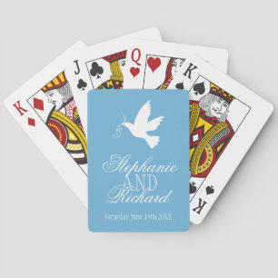 One white dove blue wedding name playing cards
