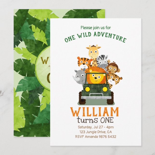 One Wild Adventure | Wild One | First Birthday Invitation (Front/Back)