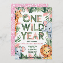 One Wild Year 1st Birthday Invitation 