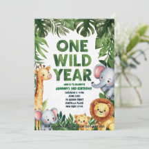 One Wild Year 1st Birthday Invitation 