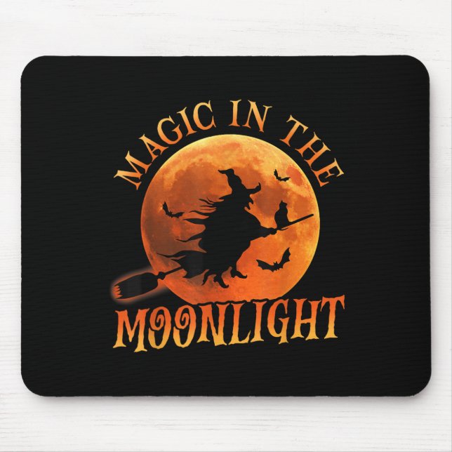 One Witch Riding Broom Halloween Magic  Mouse Mat (Front)