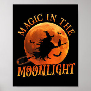 One Witch Riding Broom Halloween Magic Poster