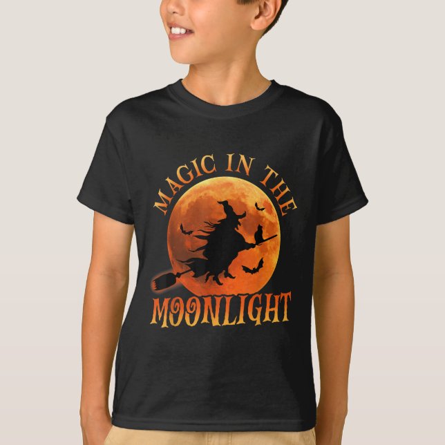 One Witch Riding Broom Halloween Magic  T-Shirt (Front)