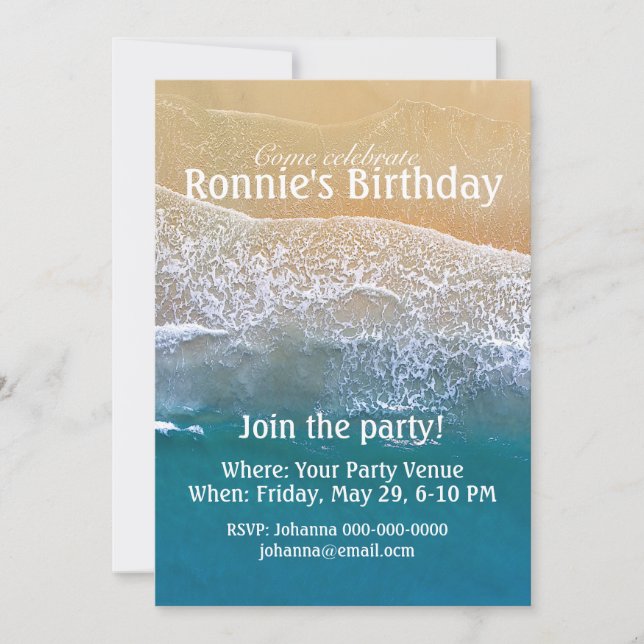 One with the Beach Birthday Invitation (Front)
