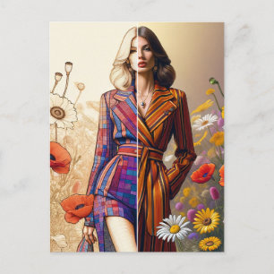 One Woman Two Styles Fashion Sketch Postcard