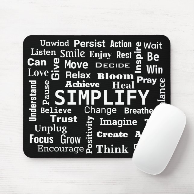 "One Word" Word Cloud On Black Mouse Mat (With Mouse)