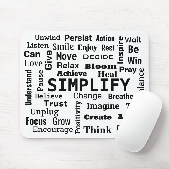 "One Word" Word Cloud On White Mouse Mat (With Mouse)