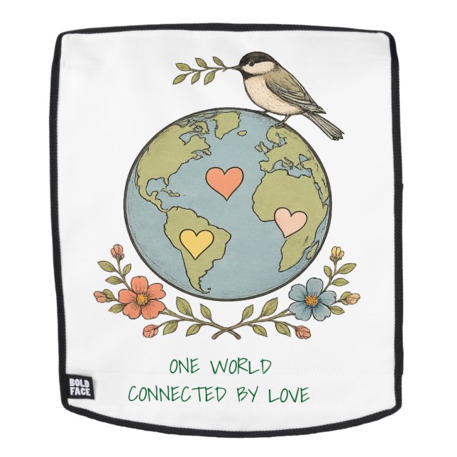 One World Connected by Love Cute Globe Backpack (Removable Face)