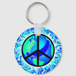 One World Peace Sign Key Ring