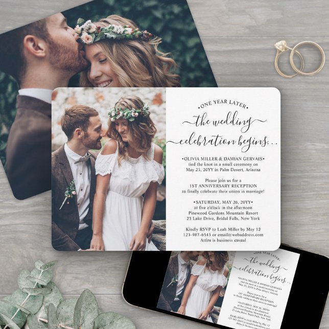 One Year Anniversary Reception 2 Photo Wedding Invitation (Creator Uploaded)