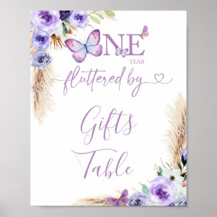One Year Fluttered Butterfly Birthday Gifts Table Poster