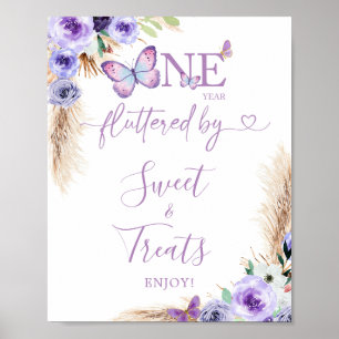 One Year Fluttered Butterfly Birthday Sweet Treat Poster