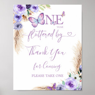 One Year Fluttered Butterfly Birthday Thank You Poster