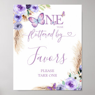 One Year Fluttered Butterfly First Birthday Favors Poster
