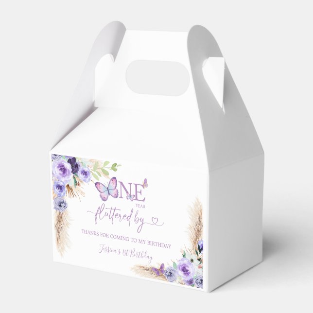 One Year Fluttered Butterfly First Birthday Floral Favour Box (Front Side)