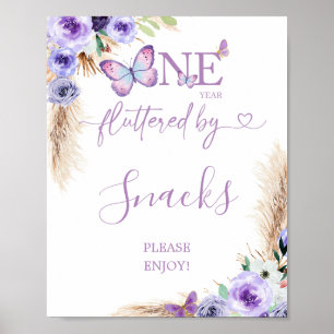 One Year Fluttered Butterfly First Birthday Snacks Poster