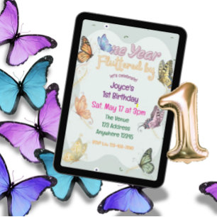 One Year Fluttered By, Butterfly 1st Birthday  Invitation