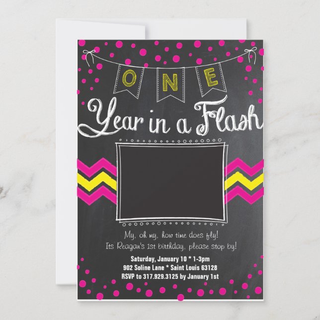 One Year In A Flash Birthday Invitation (Front)