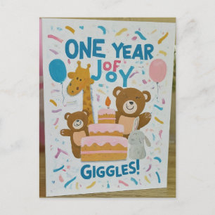 "One Year of Joy and Giggles" Postcard