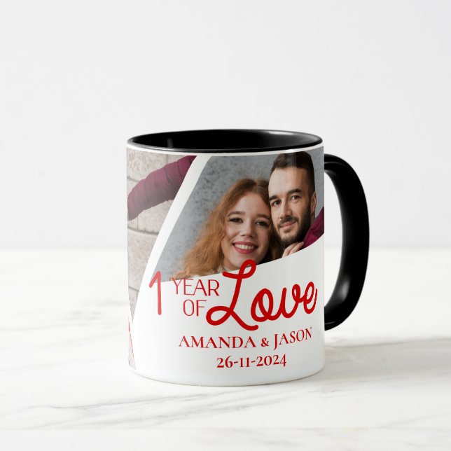 One Year Of Love Multi Photo Collage Anniversary Mug (Front Right)