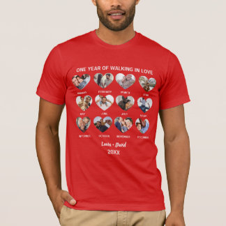 One Year of Walking in Love 12 Heart Photo Collage T-Shirt