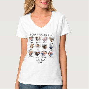One Year of Walking in Love 12 Heart Photo Collage T-Shirt