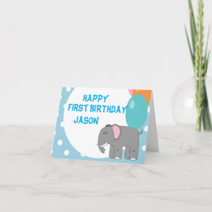 One year old baby elephant , birthday  card