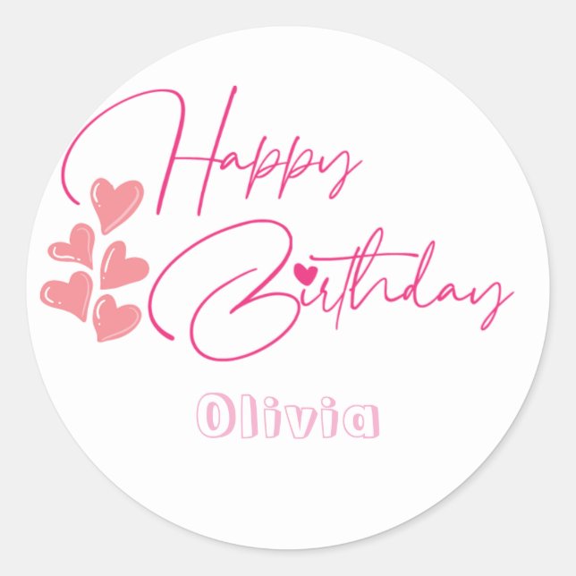one year old birthday pink design  classic round sticker (Front)